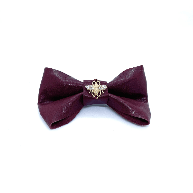 Red Wine Leather Dog Bow Tie