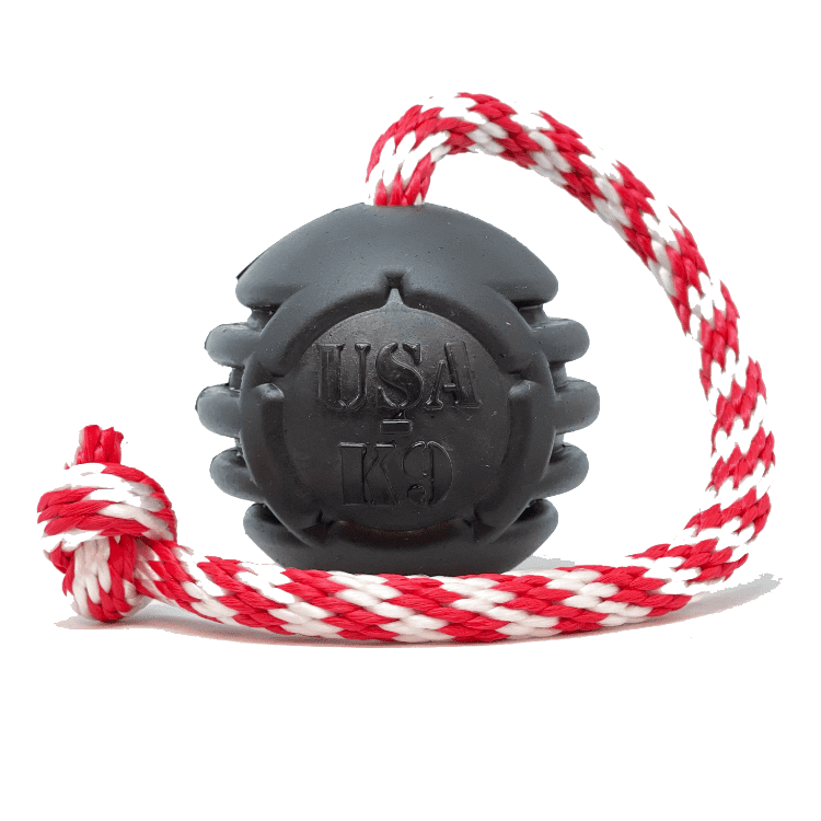USA-K9 Magnum Black Stars and Stripes Ultra-Durable  Rubber Chew Toy, Reward Toy, Tug Toy, and Retrieving Toy