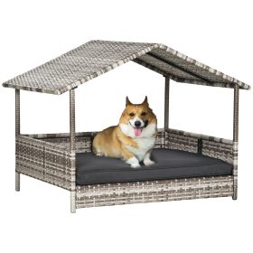 Outdoor Wicker Rattan Dog Bed with Canopy