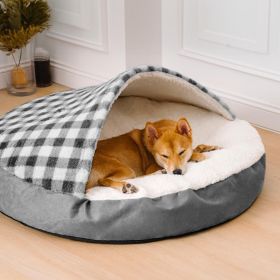 Universal Plush Dog Nest Bed (Option: Grayish White Plaid-S)