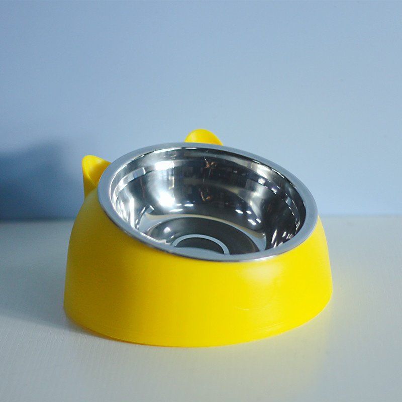 Stainless Steel Dog Bowl with Cervical Protection (Option: yellow-200ml)