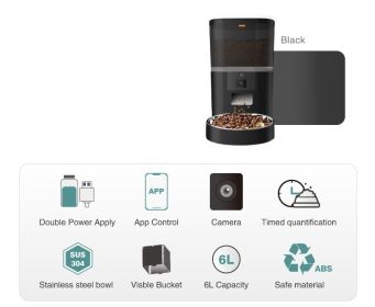 Video Camera With Adjustable Performance Dog Feeder (Option: Black 6L-Black Transparent Barrel)