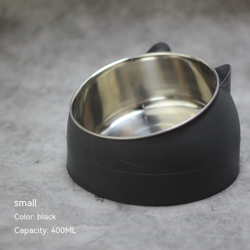 Stainless Steel Dog Bowl with Cervical Protection (Option: black-400ml)