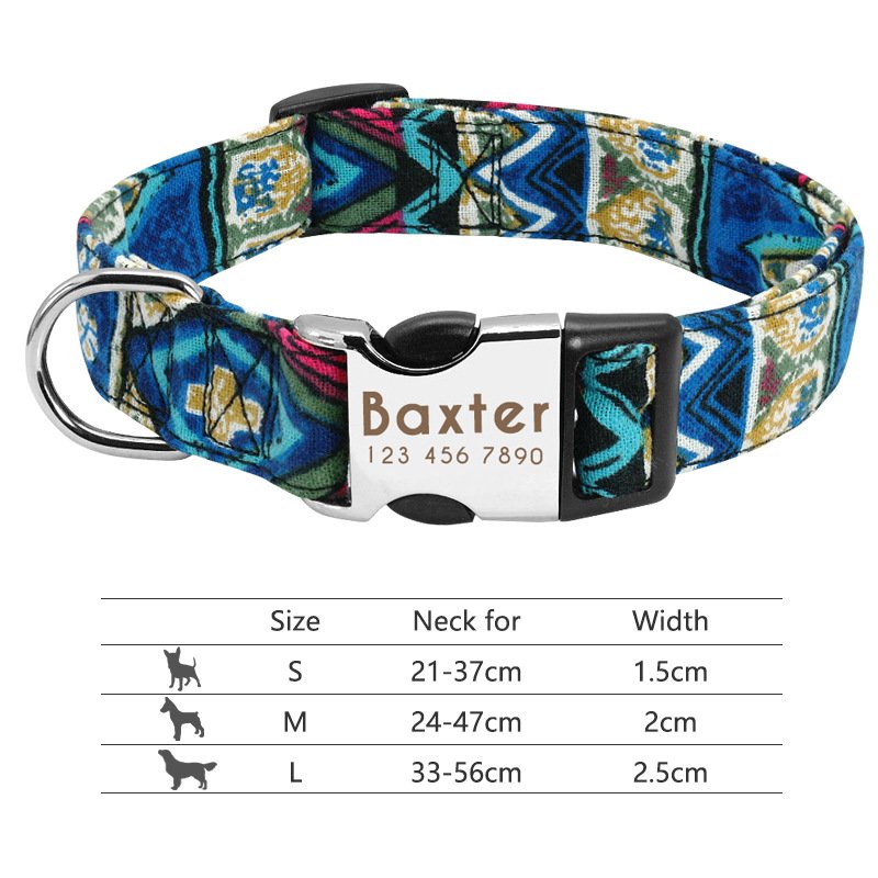 Adjustable Nylon Dog Collar Personalized Dogs Cat ID (Option: 013Blue-L)