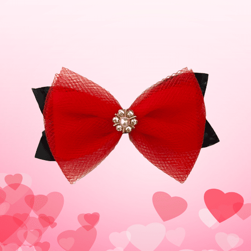 Dog Hair Barrette (Type: Tulle Pearl & Rhinestone)