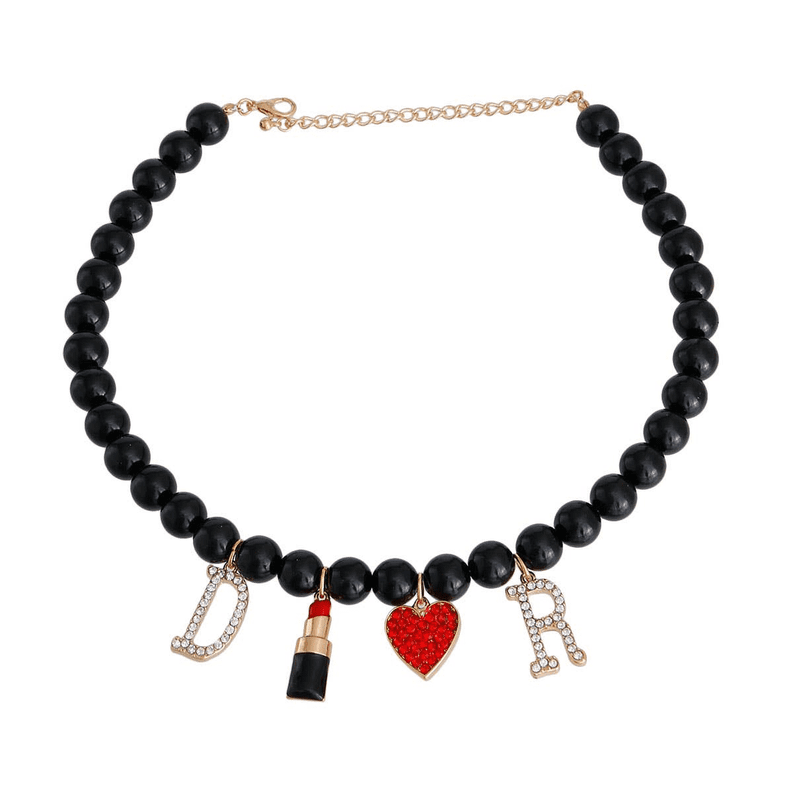 Pearl Designer Charm Necklace (Color: Black)