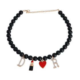 Pearl Designer Charm Necklace (Color: Black)