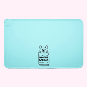 Dog Food Mat (saying: "I Am The Snack" Aqua)
