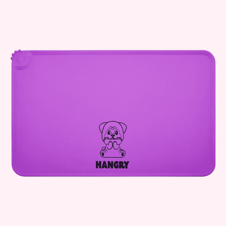 Dog Food Mat (saying: "Hangry" Purple)