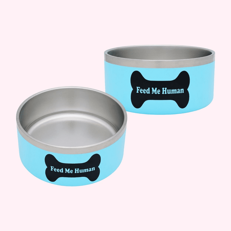 Statement Dog Bowl (statement: "Feed Me Human" Blue)