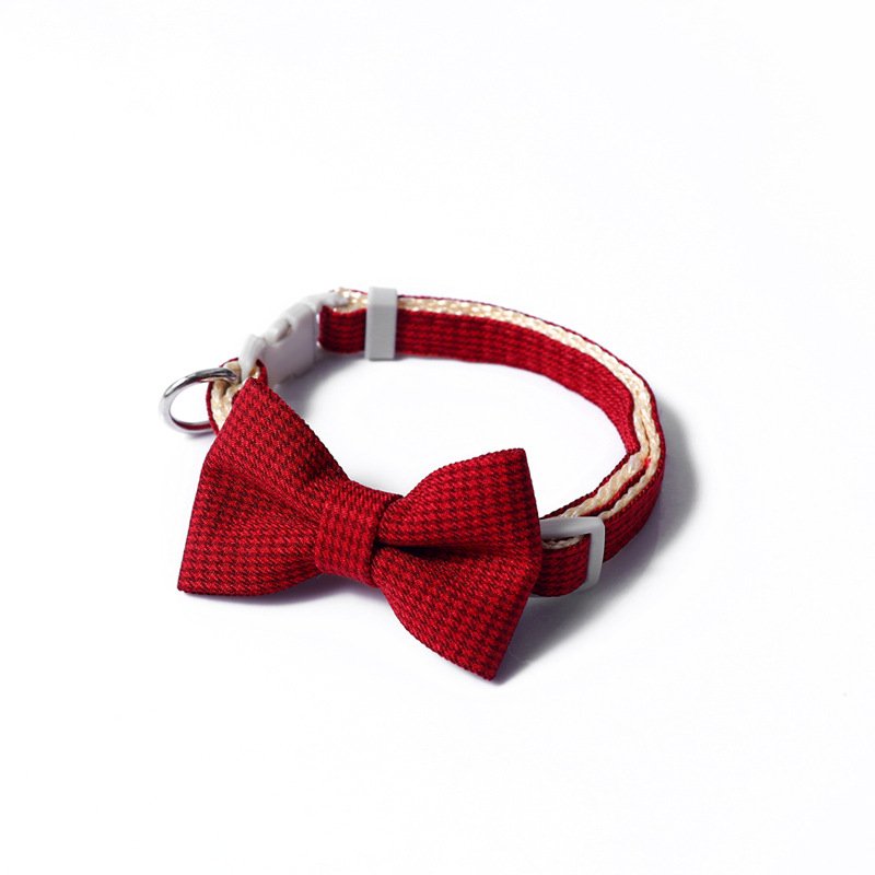 Pet Collar Houndstooth Bow Collar (Option: Purplish Red-22to29cm)