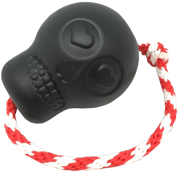USA-K9 Skull Durable Rubber Chew Toy, Treat Dispenser, Reward Toy, Tug Toy, and Retrieving Toy (Color: Black, size: large)