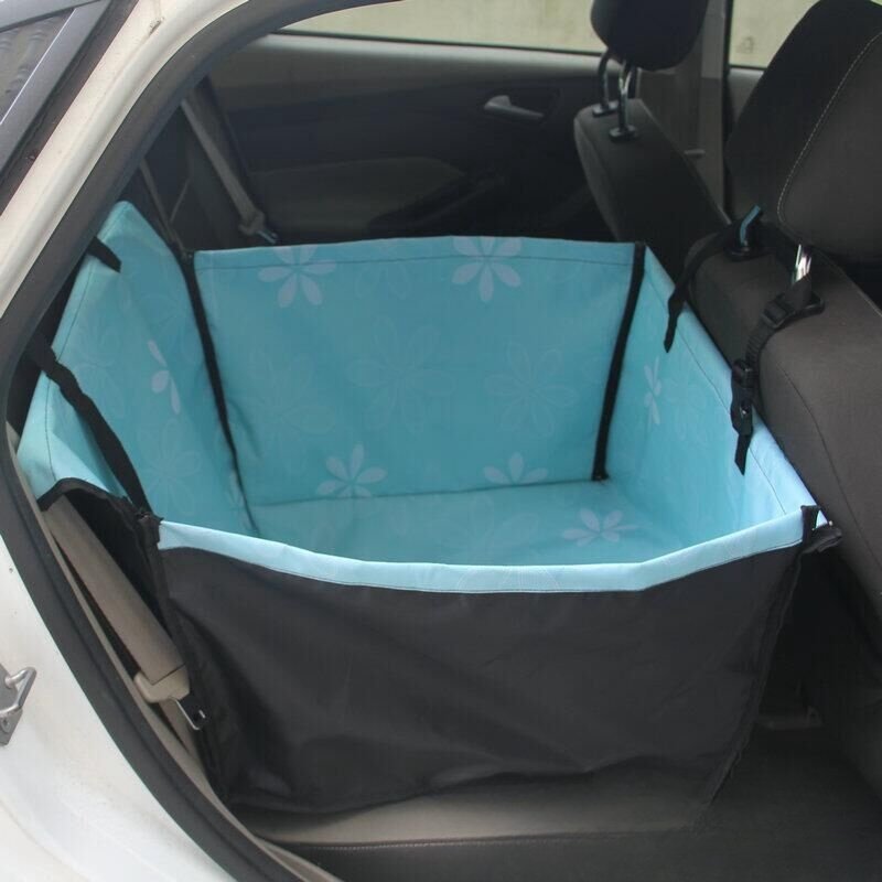 Rear Printed Double Layer Waterproof Pet Car Mat Pet Cat Dog Protection Pet Hanging Basket (Option: Blue SUNFLOWER-60x50x35cm)