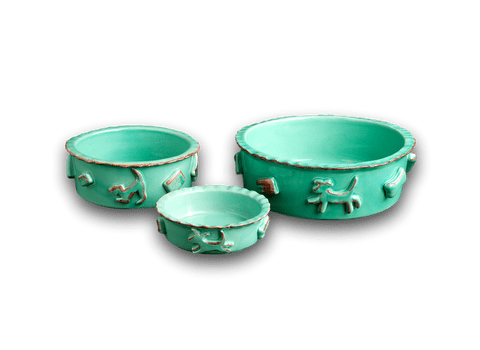 Carmel Ceramica Dog Food/Water Bowl (Color: Aqua/Green, size: large)