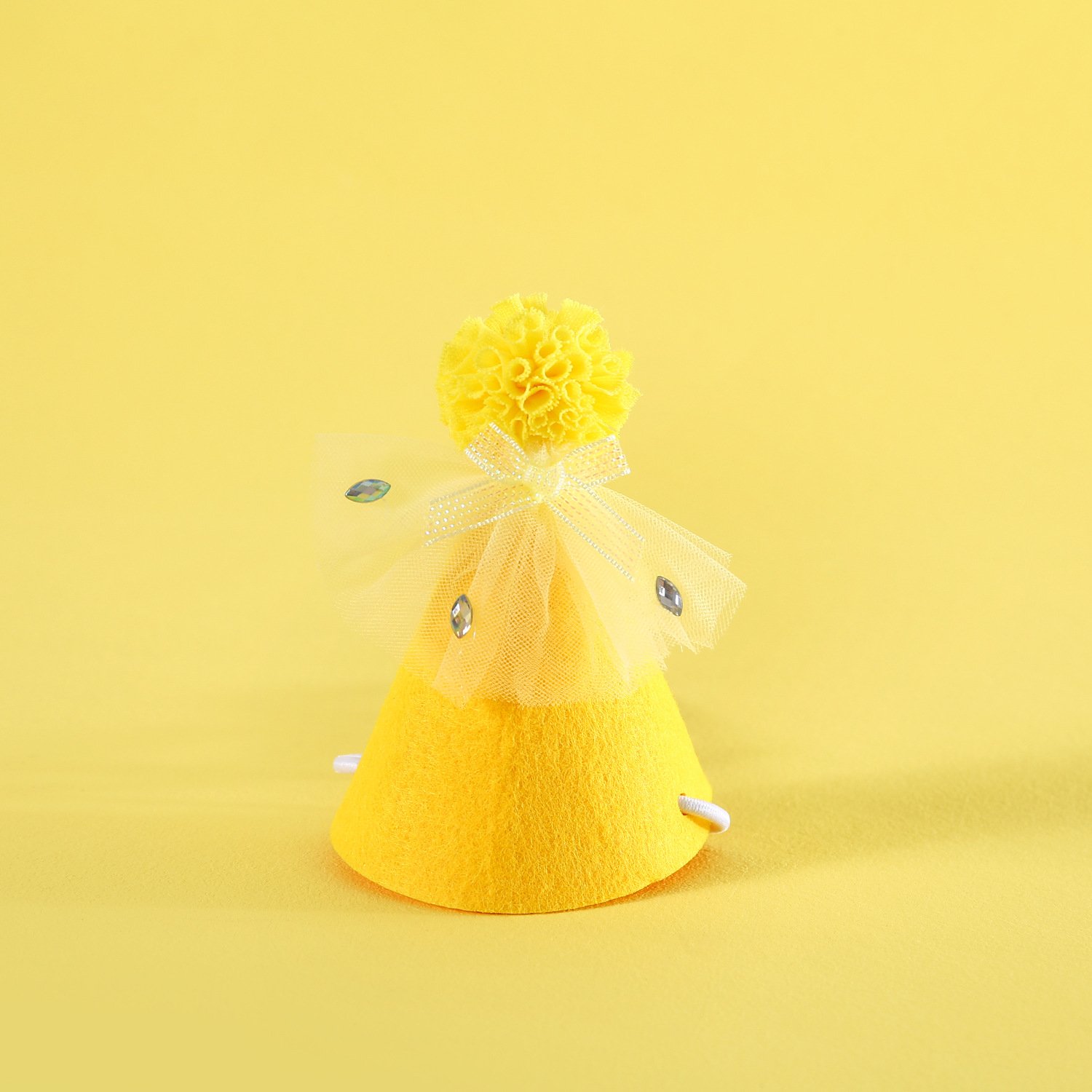 Pet Sequin Lace Bib Rhinestone Gauze Skirt Felt Hat (Option: Rhinestone Yellow Hooded)