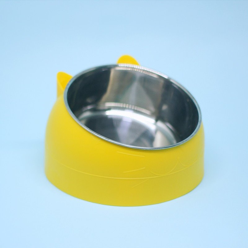 Stainless Steel Dog Bowl with Cervical Protection (Option: yellow-400ml)