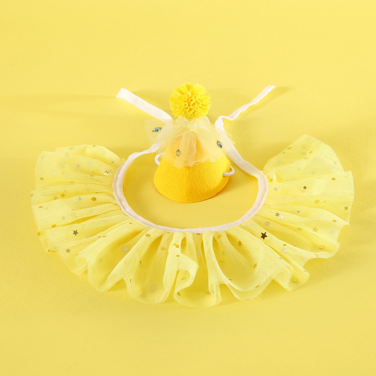 Pet Sequin Lace Bib Rhinestone Gauze Skirt Felt Hat (Option: Water Yellow Set)