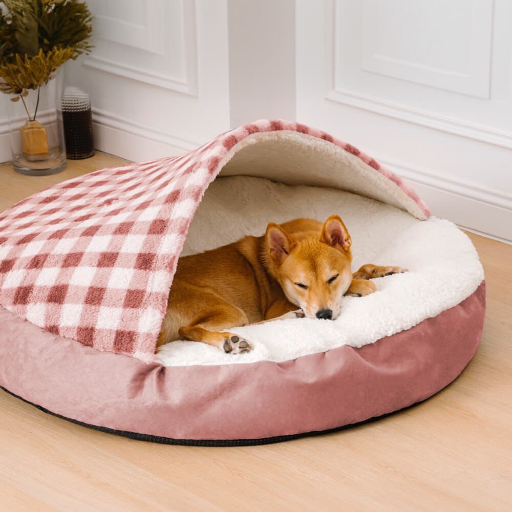 Universal Plush Dog Nest Bed (Option: Pink And White Plaids-S)