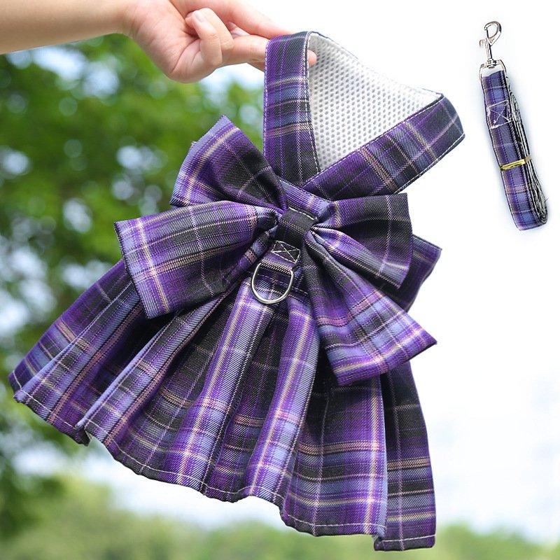Dog Plaid Harness Dress With Leash (Option: 273 Models Dark Purple-XS)