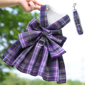 Dog Plaid Harness Dress With Leash (Option: 273 Models Dark Purple-XS)