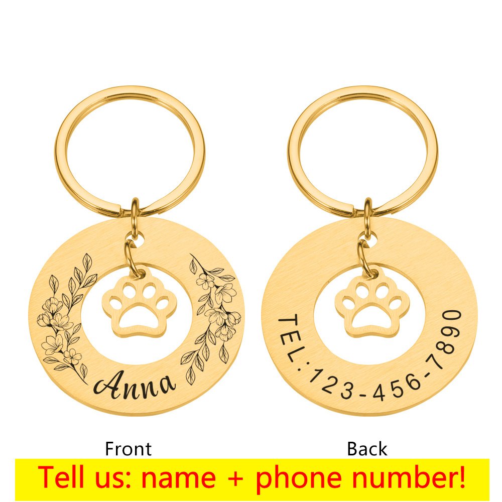Personalized Pet Tag Medal Customized Metal Dog Collar (Color: Gold)