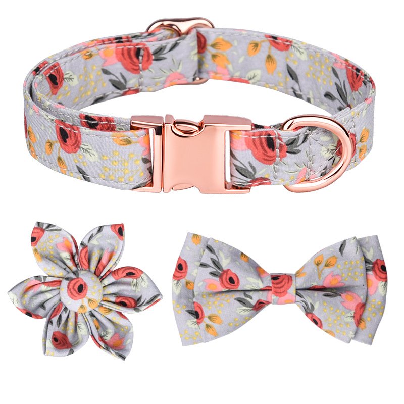 Detachable Hexapetalous Flowers Dog Collar (Option: Gray-L)
