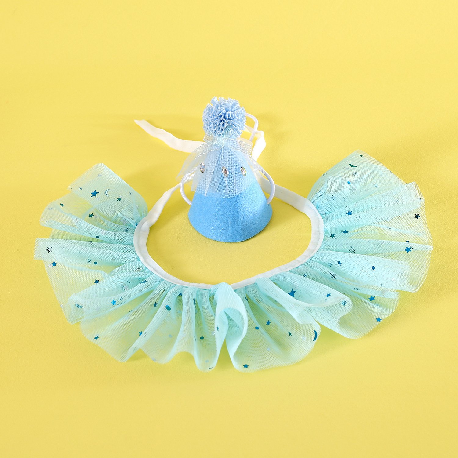 Pet Sequin Lace Bib Rhinestone Gauze Skirt Felt Hat (Option: Rhinestone Blue Set)