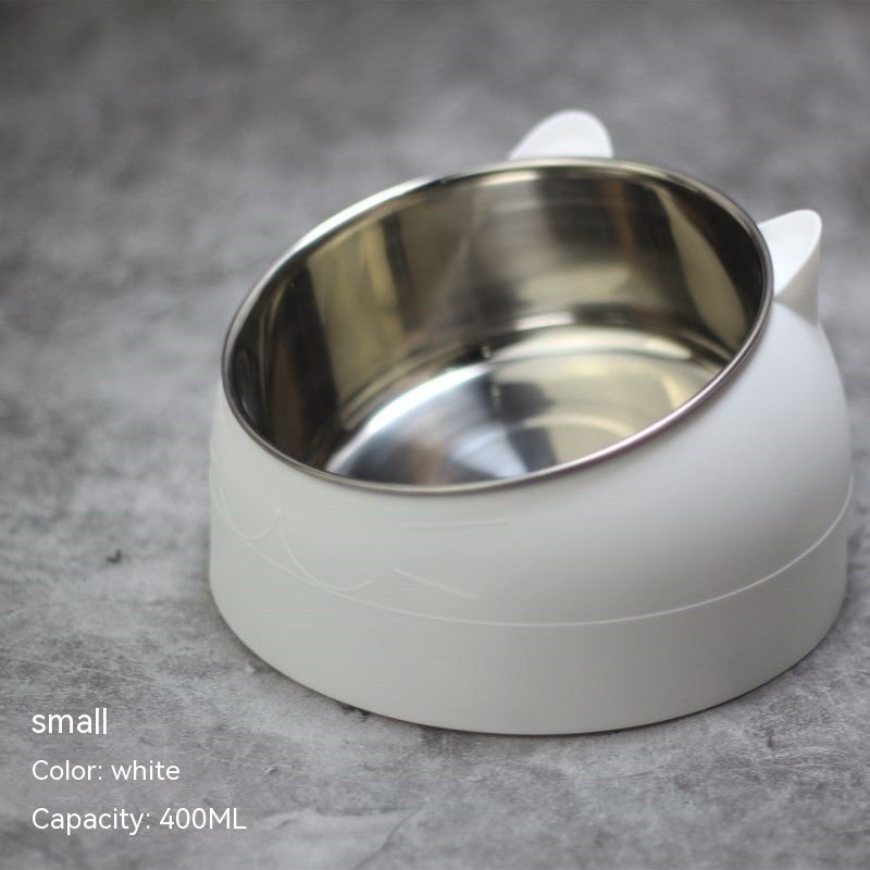 Stainless Steel Dog Bowl with Cervical Protection (Option: white-400ml)
