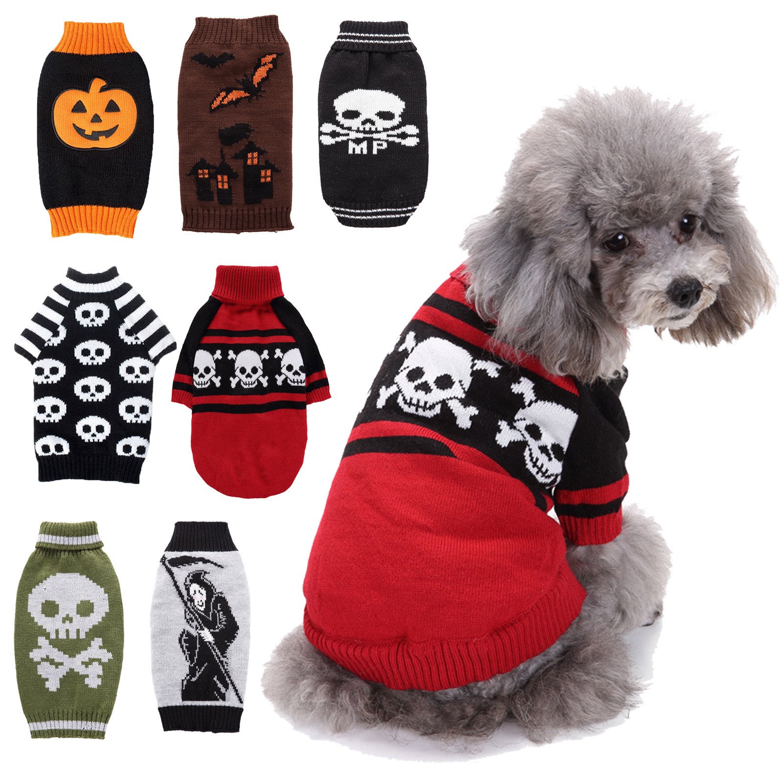 Halloween Dog Knit Sweater (Type: Green skullM)
