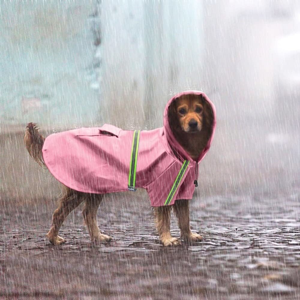 Lightweight Reflective Dog Raincoat With Hood (Color: Pink)