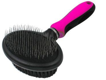 Pet Life Flex Series Dual-Sided Slicker and Bristle Grooming Dog Brush (Color: Pink)