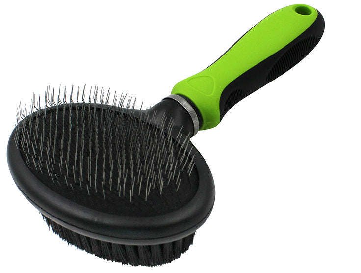 Pet Life Flex Series Dual-Sided Slicker and Bristle Grooming Dog Brush (Color: Green)