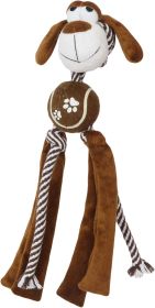Pet Life 'Tennis Pawl' Rope Squeaker & Crinkle Dog Toy (Color: Brown)