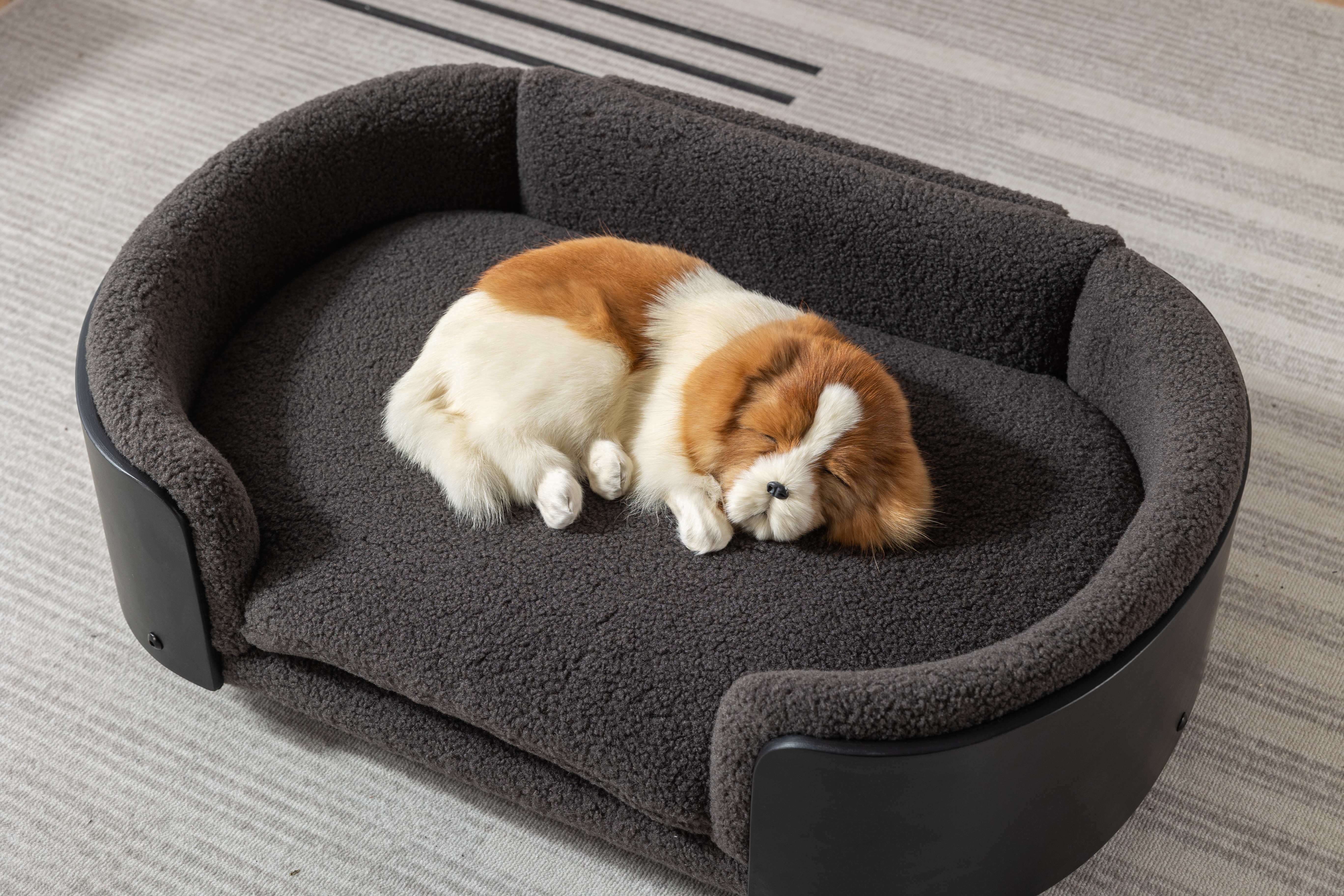 Scandinavian style Elevated Dog Bed Pet Sofa With Solid Wood legs and Black Bent Wood Back, Cashmere Cushion (size: mid size)