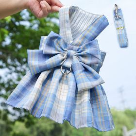 Dog Plaid Harness Dress With Leash (Option: 273 Sky Blue-M)