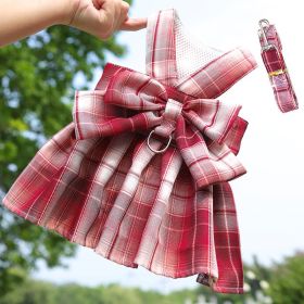 Dog Plaid Harness Dress With Leash (Option: 273 Wine Red-M)