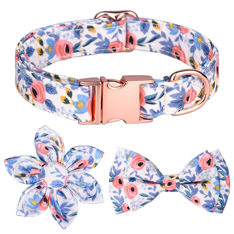 Detachable Hexapetalous Flowers Dog Collar (Option: Blue-M)