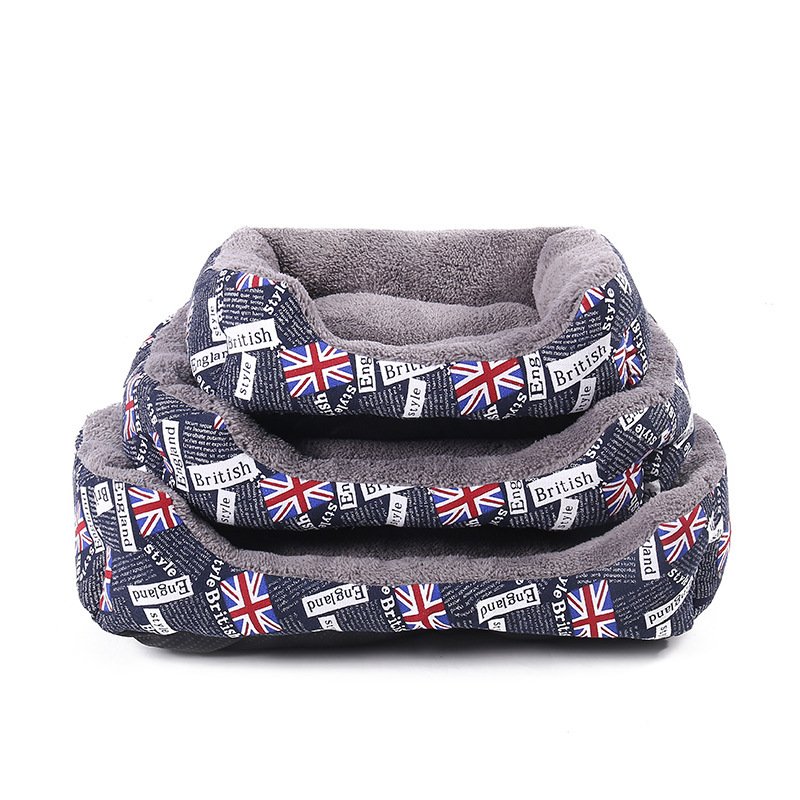 Four Seasons Universal Winter Fleece-lined Dog Bed (Option: Beige Blue-L)