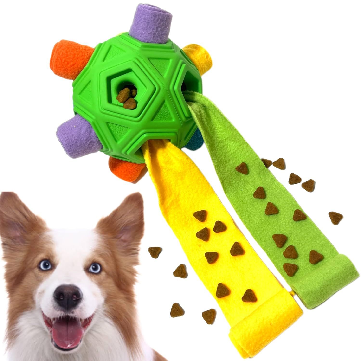 Dog Hollow-out Bite-resistant Smell Ball (Option: Green Body-Rainbow)