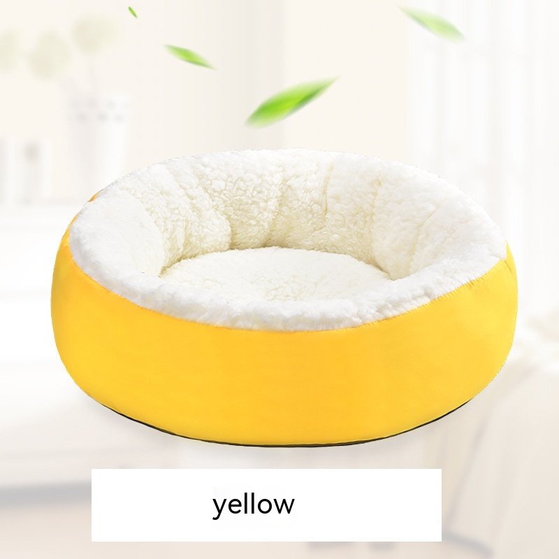 Comfortable Round Lamb Wool Warm Pet Bed (Option: Yellow-Small Size 30cm)