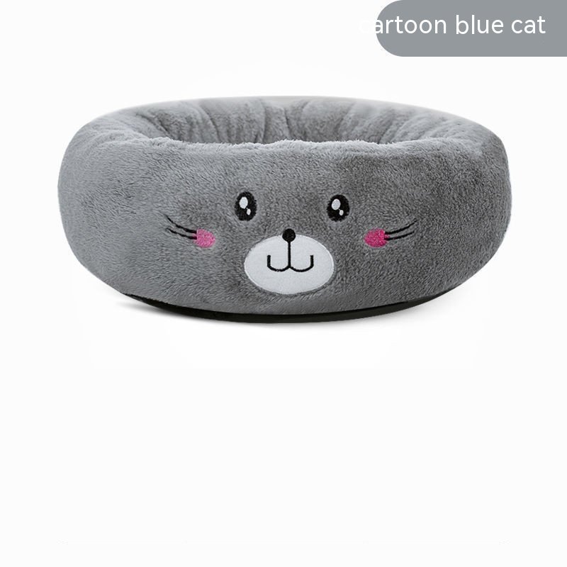 Cartoon Embroidery Four Seasons Universal Winter Warm Pet Bed (Option: Blue Cat-63cm)
