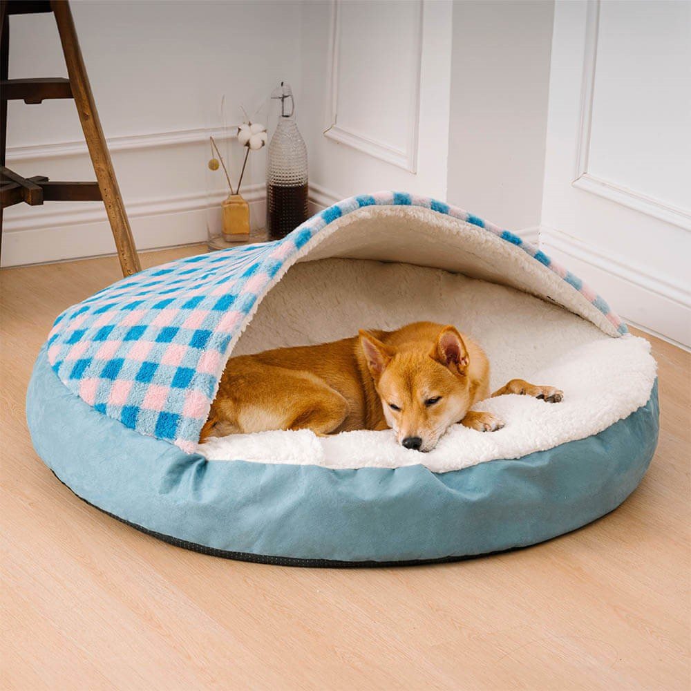 Universal Plush Dog Nest Bed (Option: Blue And White Plaid-L)