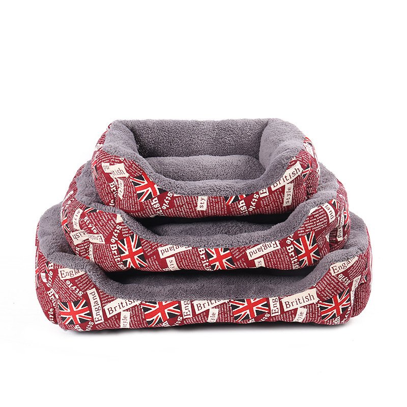Four Seasons Universal Winter Fleece-lined Dog Bed (Option: Beige Red-L)