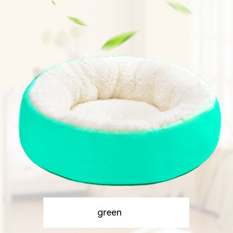 Comfortable Round Lamb Wool Warm Pet Bed (Option: Green-Small Size 30cm)