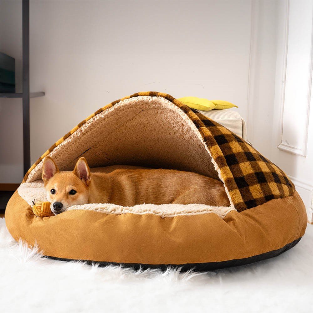 Universal Plush Dog Nest Bed (Option: Brown Plaid-L)