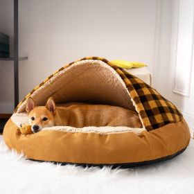 Universal Plush Dog Nest Bed (Option: Brown Plaid-L)